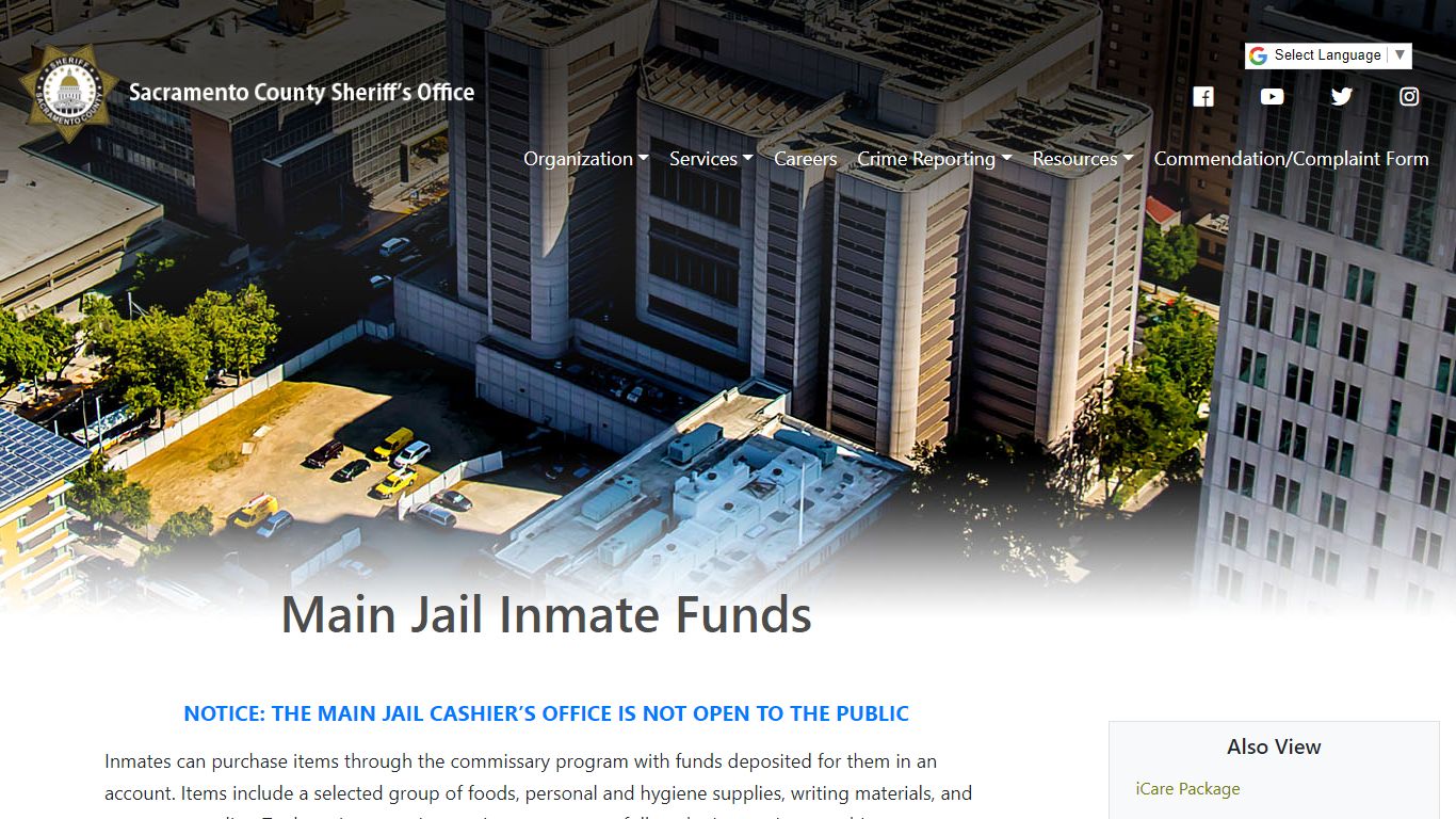 Main Jail Inmate Funds - Sac Sheriff